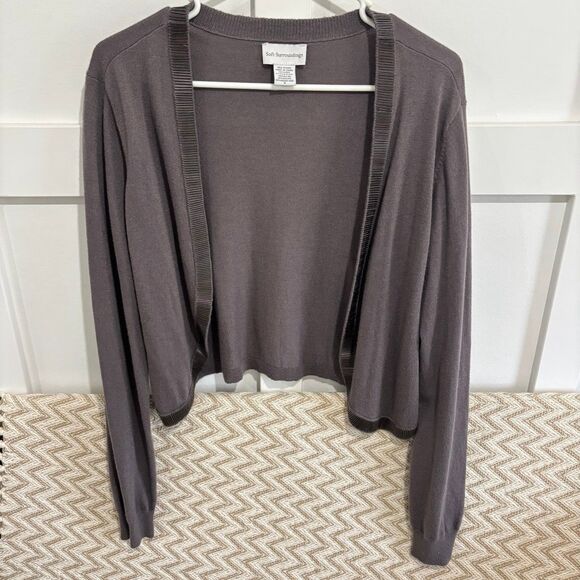 Soft Surroundings Merino Wool Blend Cropped Open Front Cardigan - Picture 1 of 6